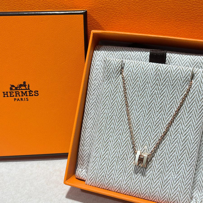 HERMES Mini Pop H Two-Tone White Beige Rose Gold Necklace