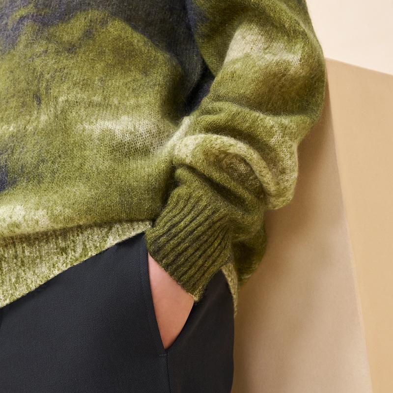 HERMES Cashmere Refflet Equest Crewneck Sweater Green Unisex