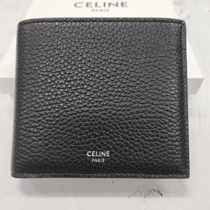 CELINE Granata Embossed Leather Logo Bifold Wallet Black 10C873GTZ 38SI