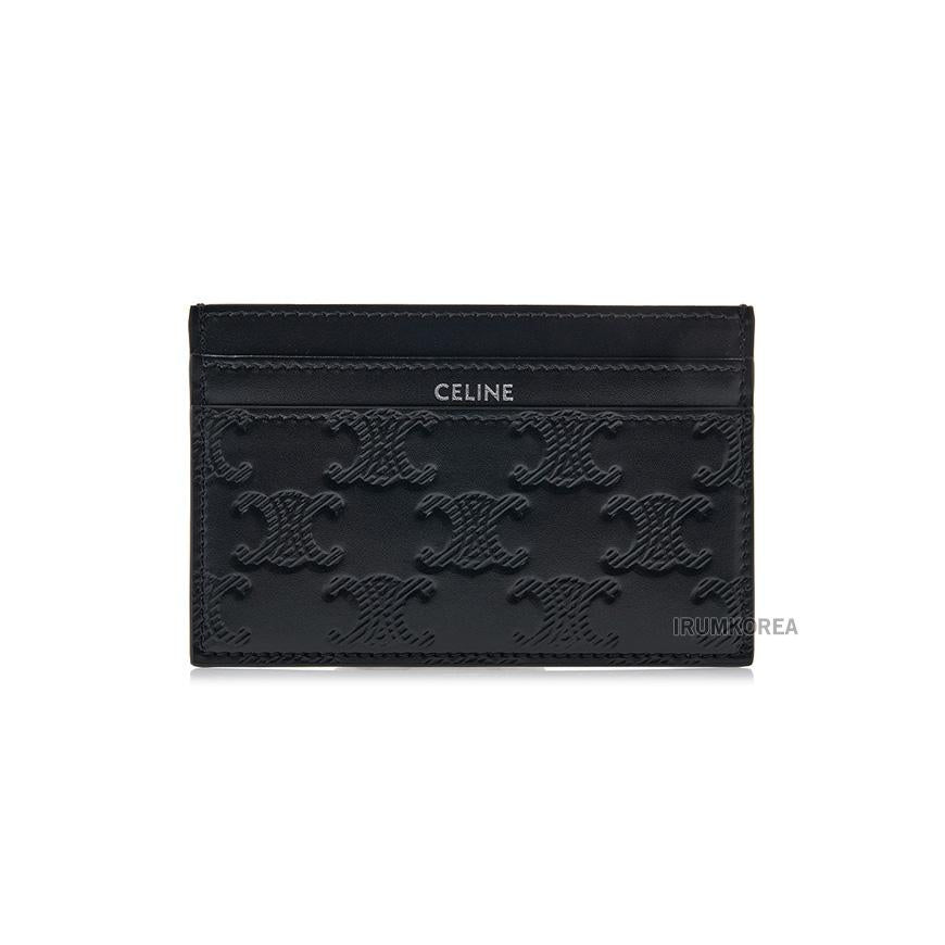 CELINE Men’s Triomphe Quilted Leather Card Holder Wallet Silver