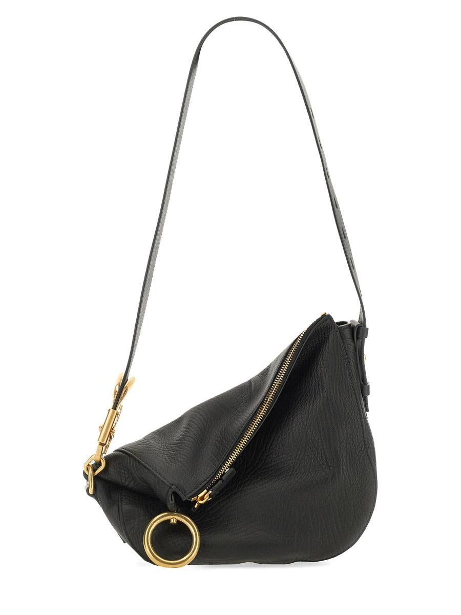BURBERRY Leather Check Shoulder Bag Black