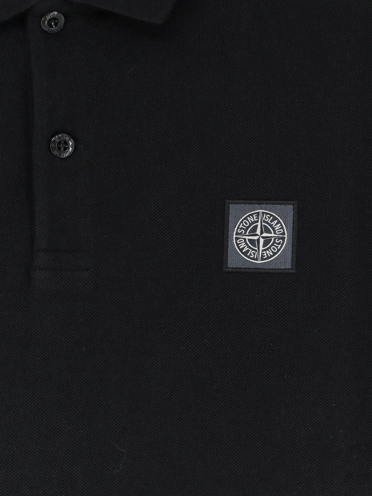 STONE ISLAND Short Sleeve Polo Shirt Black Cotton Men