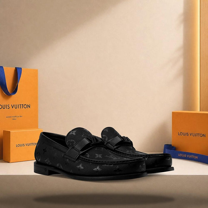 Louis Vuitton Major Loafers Black Leather Men's Shoes