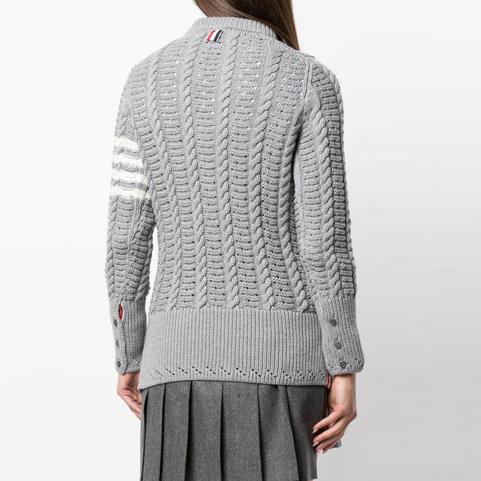 THOM BROWNE Diagonal Armband Wool Crewneck Sweater Light Gray Women