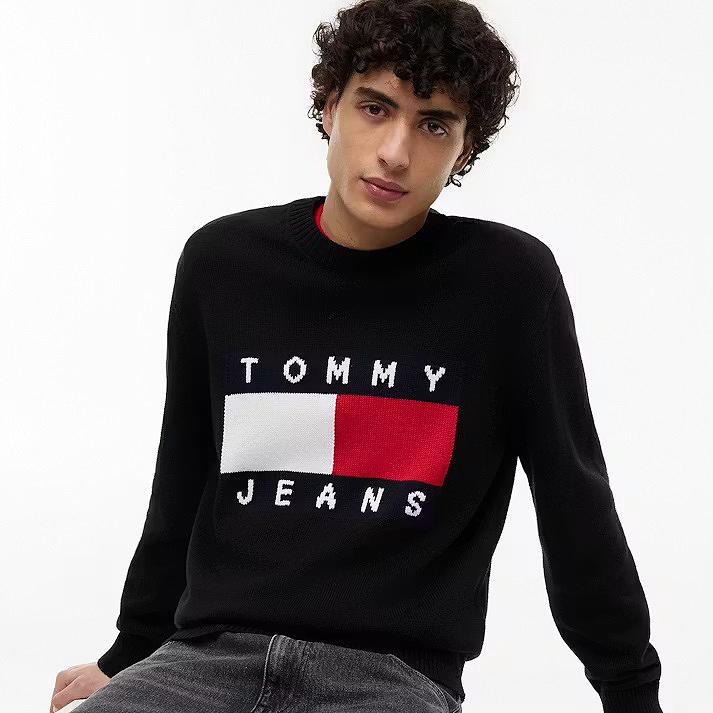 TOMMY HILFIGER Black Flag Crewneck Sweater Men’s Knit