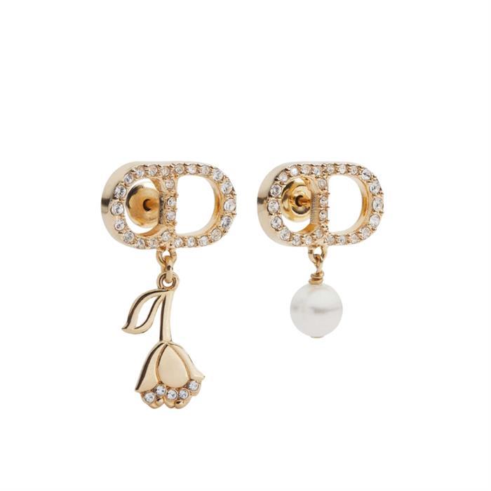 DIOR CD Lily Earrings Gold-Tone Crystal Studs