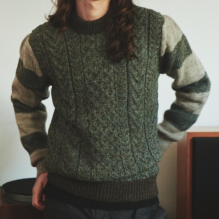 HOWLIN Unisex Green Aran Wool Crewneck Sweater EH21FWKN01