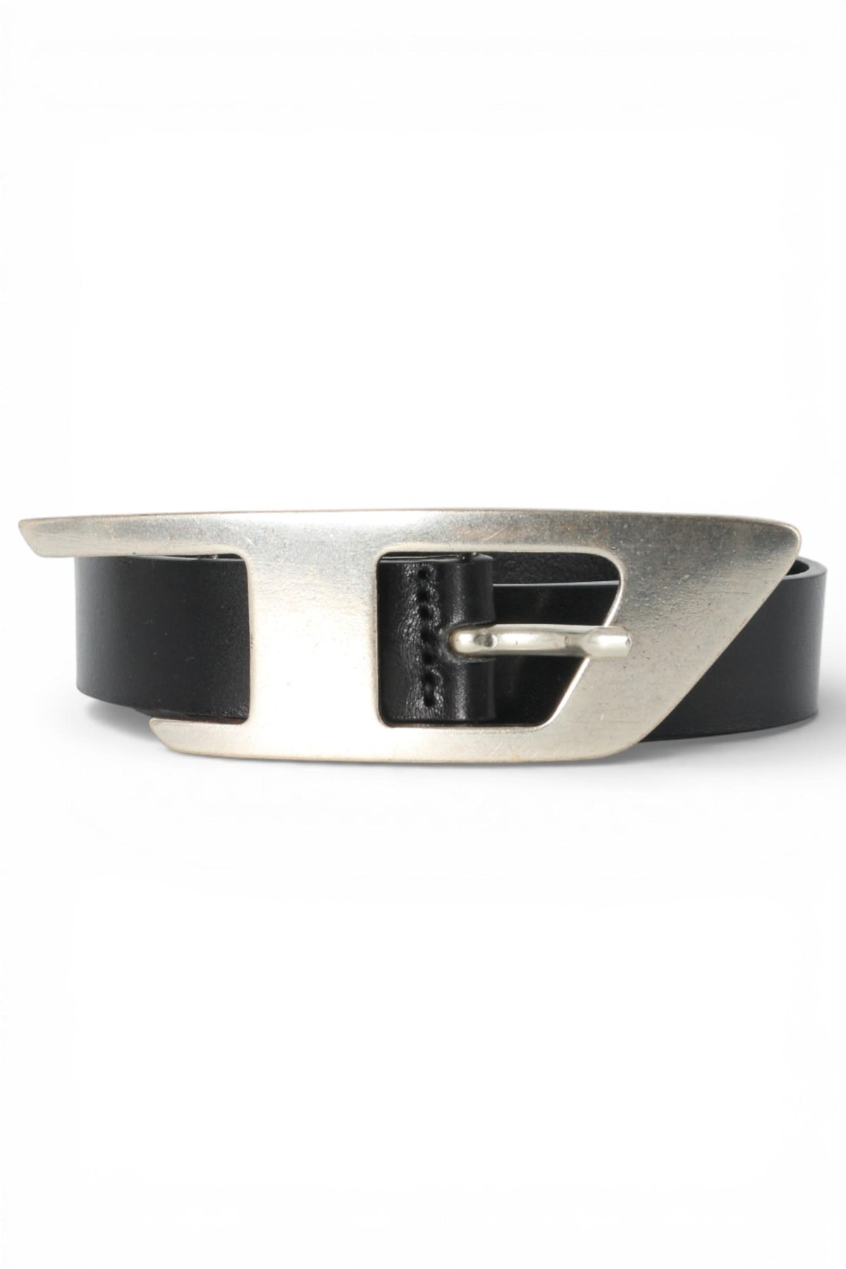 DIESEL Maxi D Buckle BDLOGO Leather Belt Black