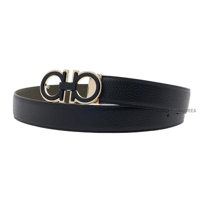 Ferragamo Men’s Classic Leather Belt Black/Olive 0780266
