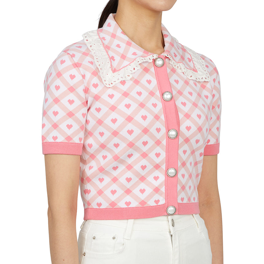 ALESSANDRA RICH Check Jacquard Collared Cardigan for Women