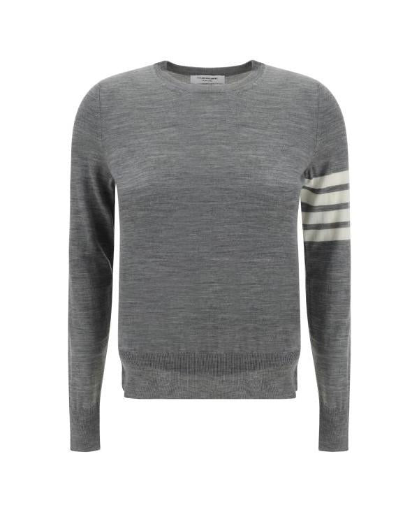 THOM BROWNE Wool 4-Bar Relaxed Crewneck Pullover Sweater Gray