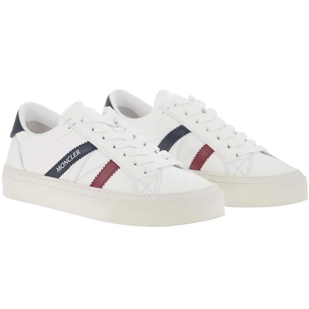 Moncler Monaco 2 Tricolor Stripe Low-Top Sneakers White Leather