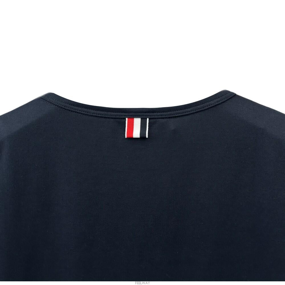 THOM BROWNE Tricolor Stripe Pocket Unisex Short Sleeve T-Shirt MJS010A 415
