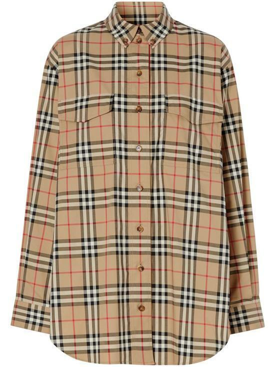 BURBERRY Vintage Check Stretch Cotton Oversized Long-Sleeve Shirt