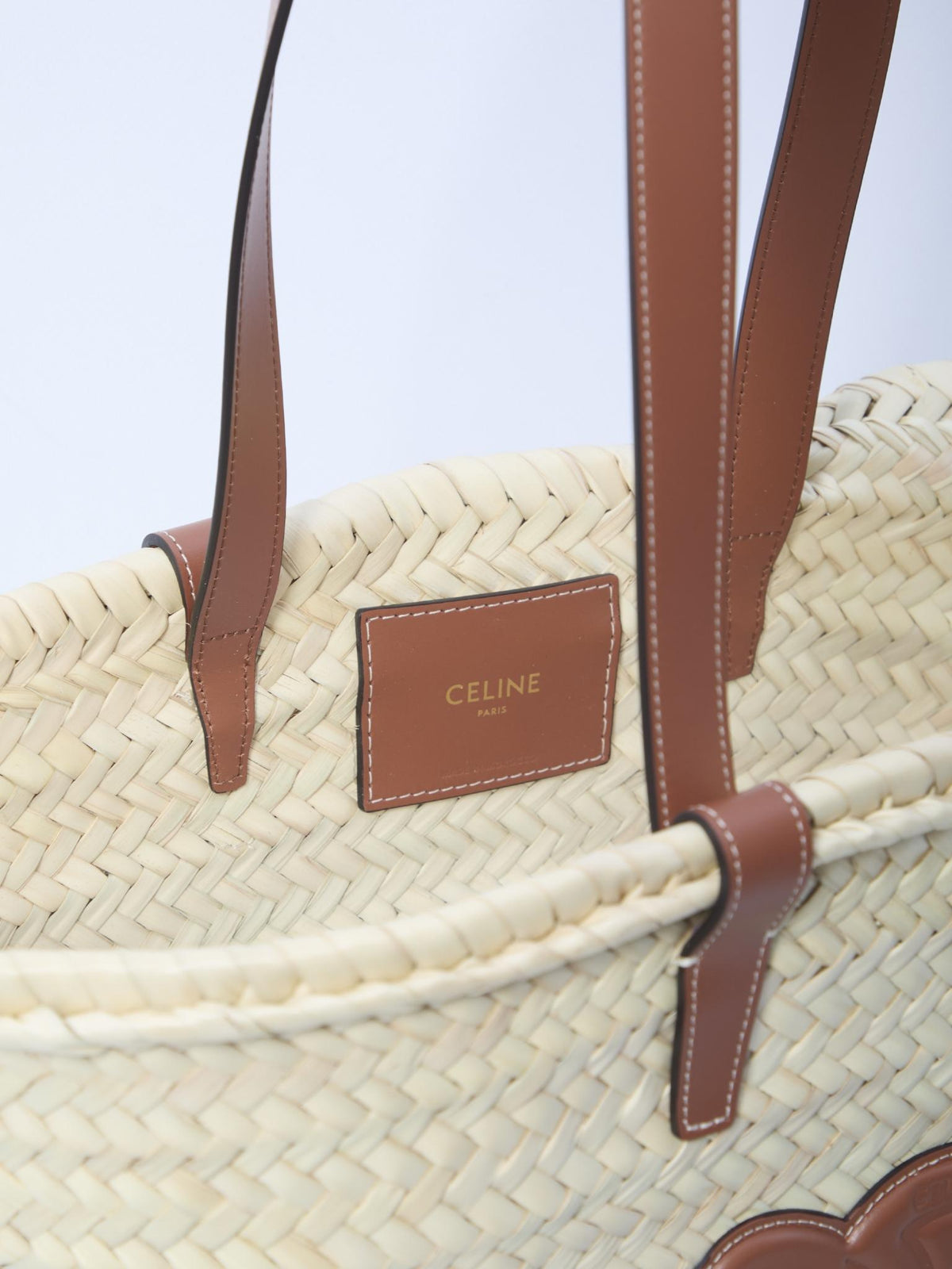 CELINE Tan Canvas Leather Trim Shoulder Bag
