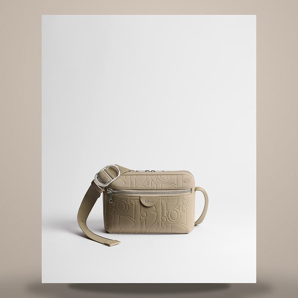DIOR Beige Rider Zipper Strap Bag Gravity Grain Leather Crossbod 1DBPO488MLLH118