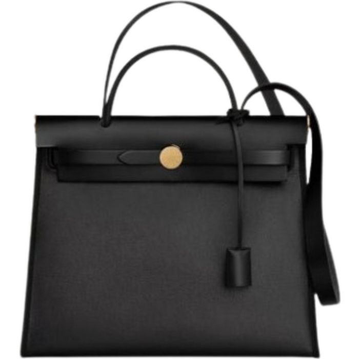 HERMES Herbag 31 Zip Sellier Canvas Shoulder Bag Black Gold Hardware