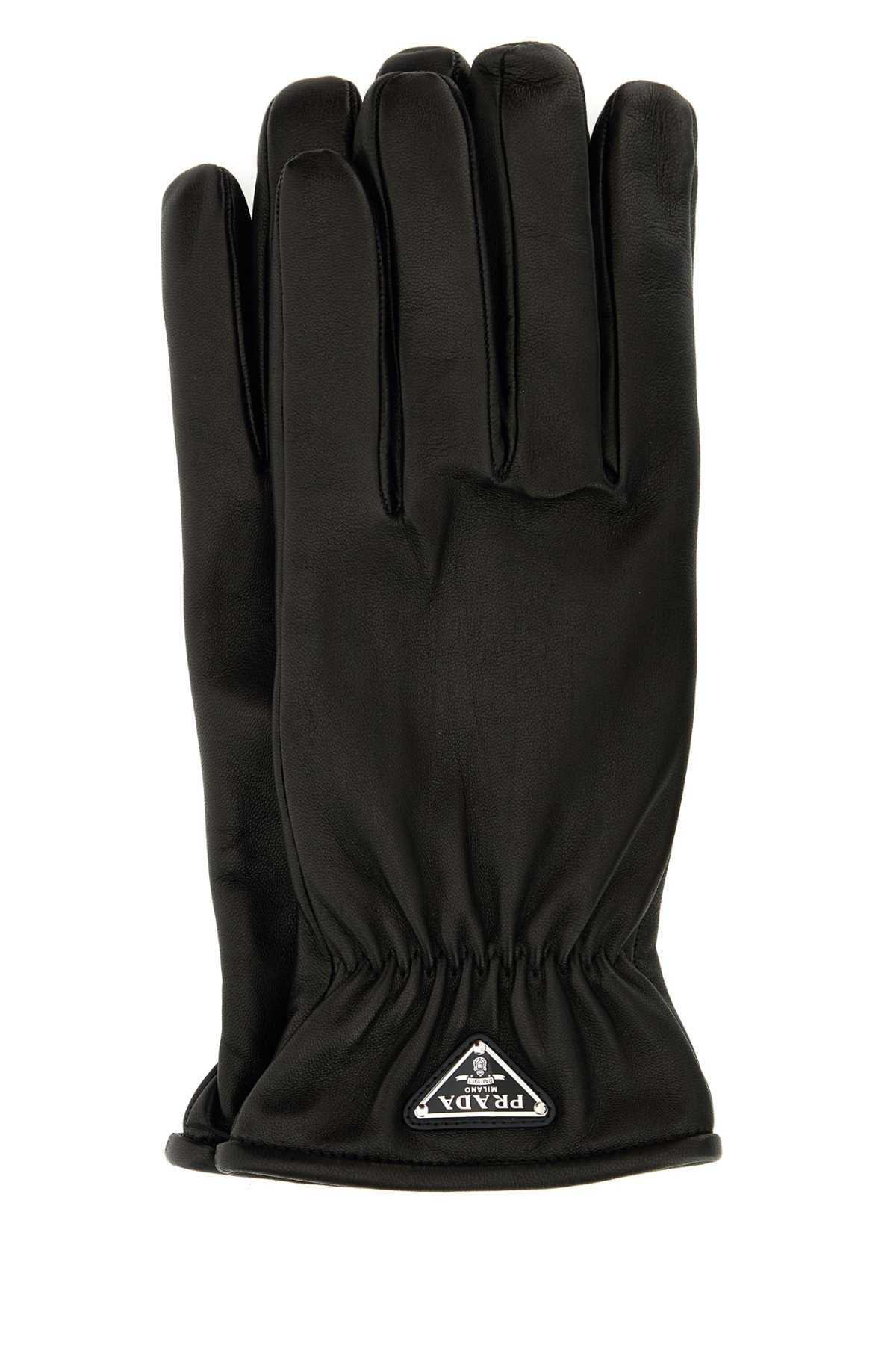 PRADA Black Leather Gloves for Men