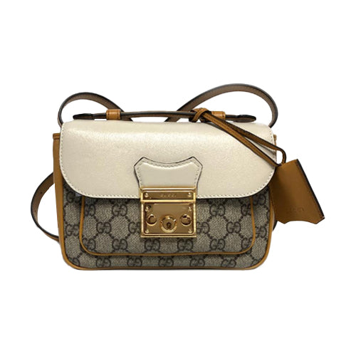 GUCCI Padlock Mini Shoulder Bag Beige GG Supreme Leather Trim