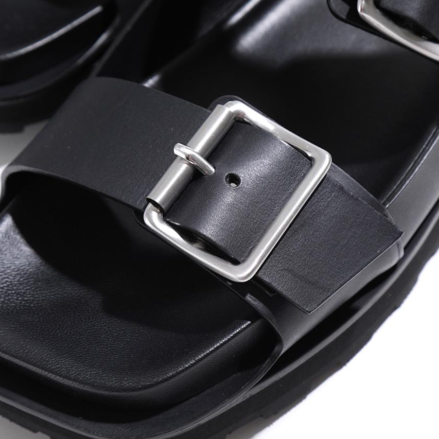 JIL SANDER Double Buckle Leather Sandals Men Black J33WP0002 P0503