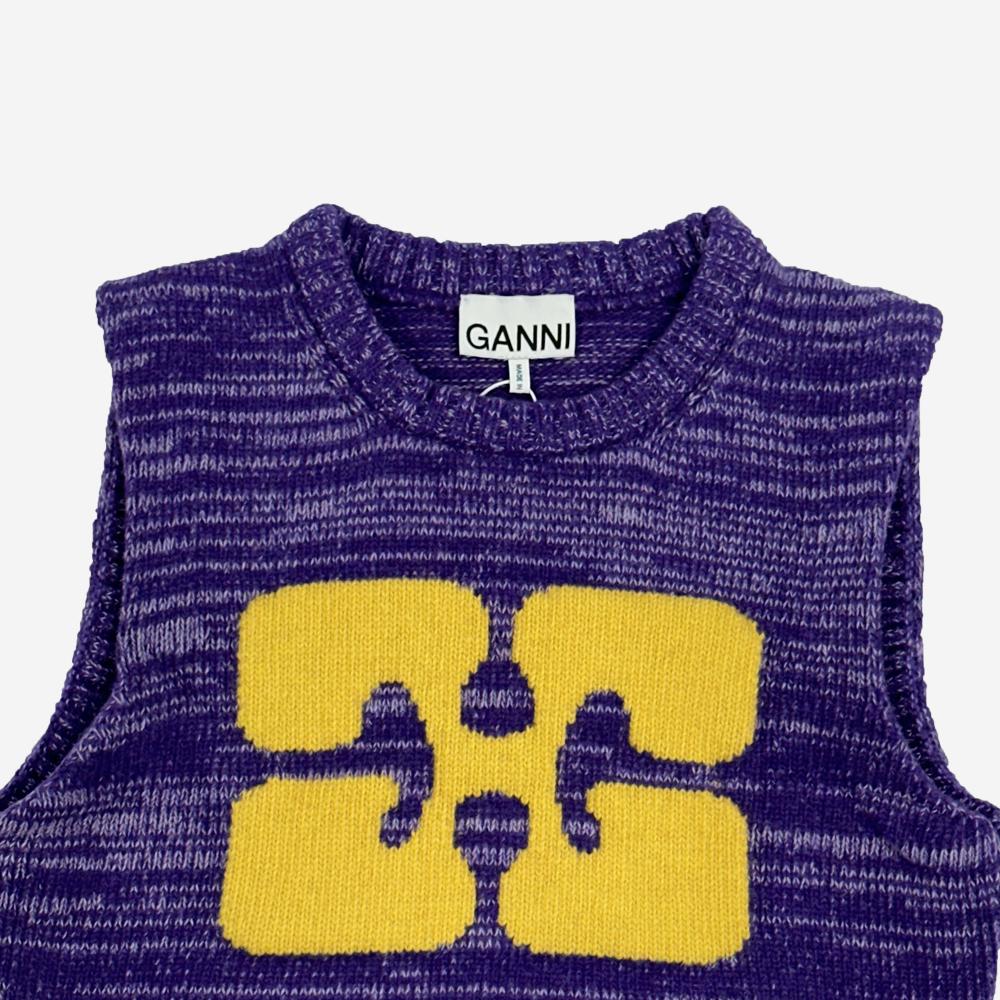 GANNI Purple Graphic Cropped Knit Vest K1953520