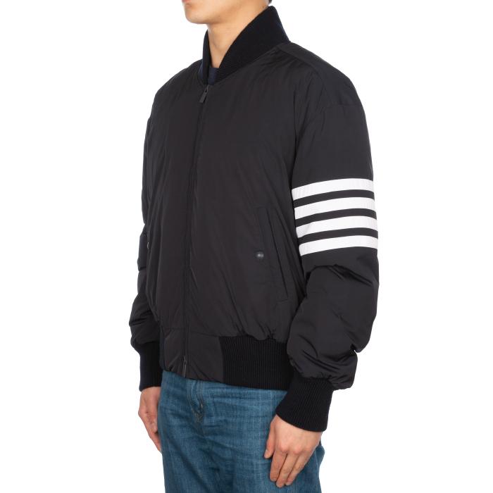 THOM BROWNE Diagonal Stripe Nylon Bomber Down Jacket Navy