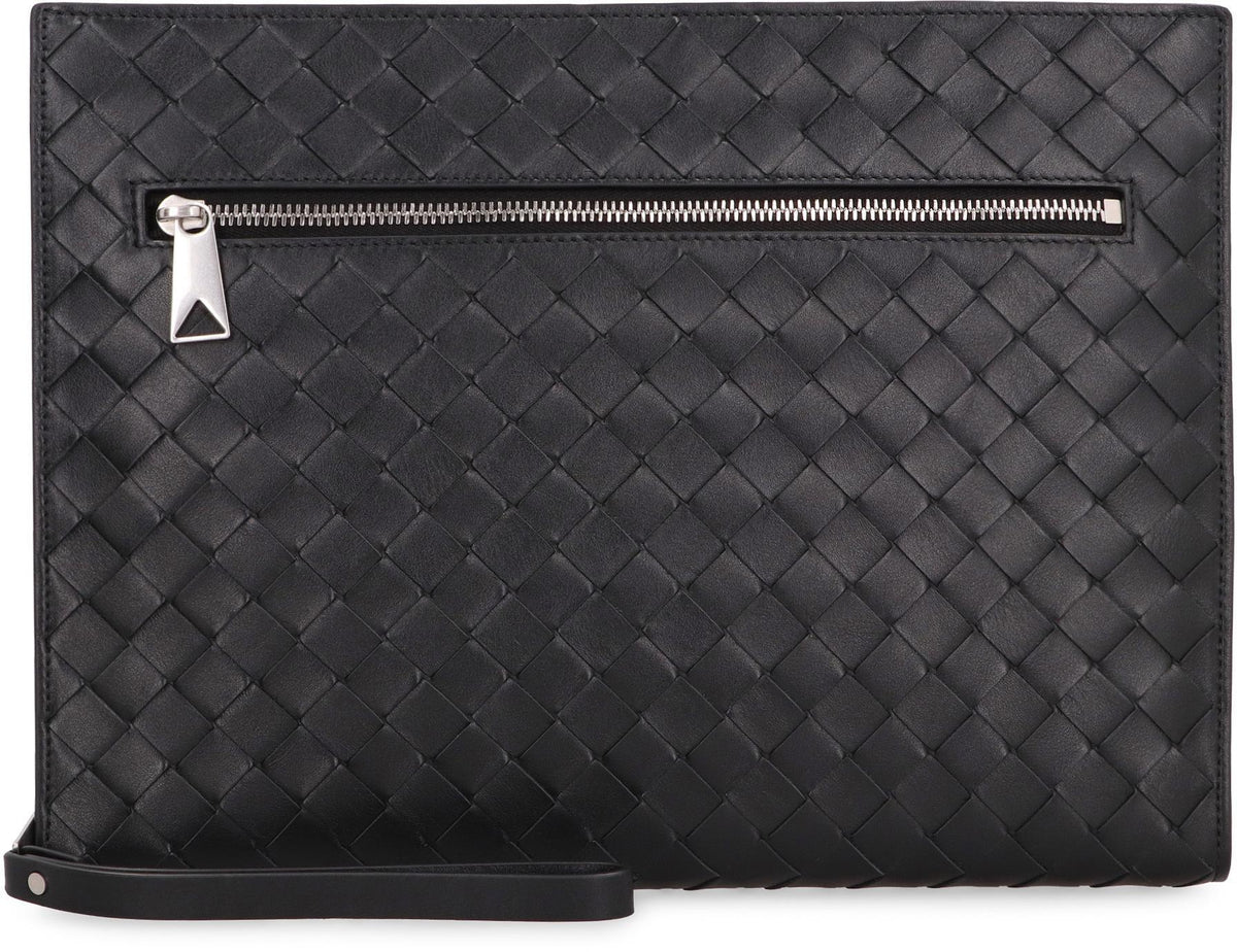 Bottega Veneta Black Leather Intrecciato Clutch Bag for Men