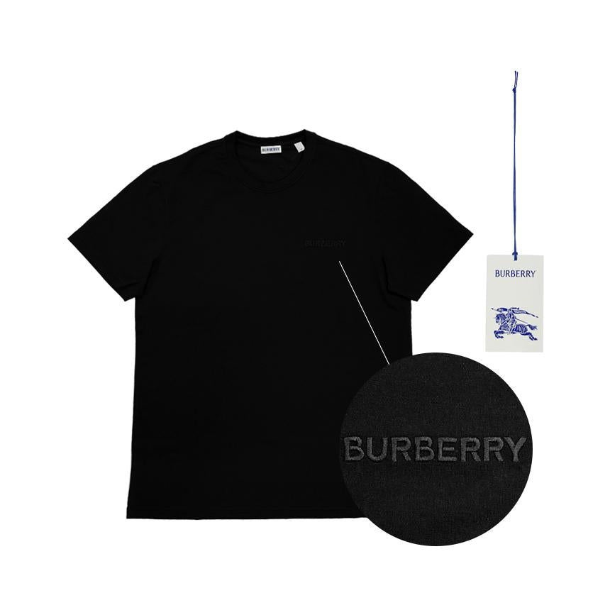 BURBERRY Black Short Sleeve T-Shirt with Embroidered Logo
