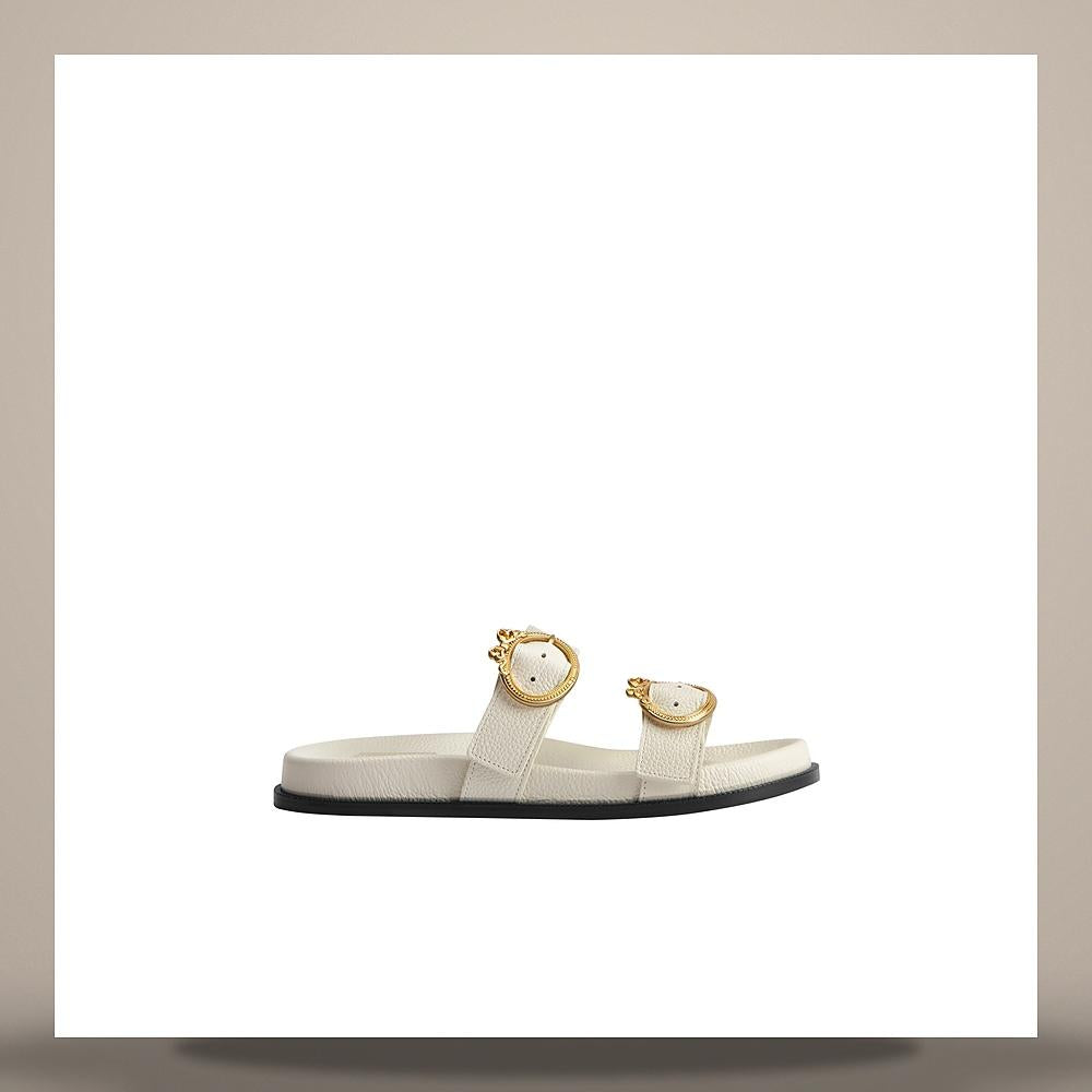 DIOR Medallion Buckle Slides White Grained Calfskin Sandals KCO859VGR S03W