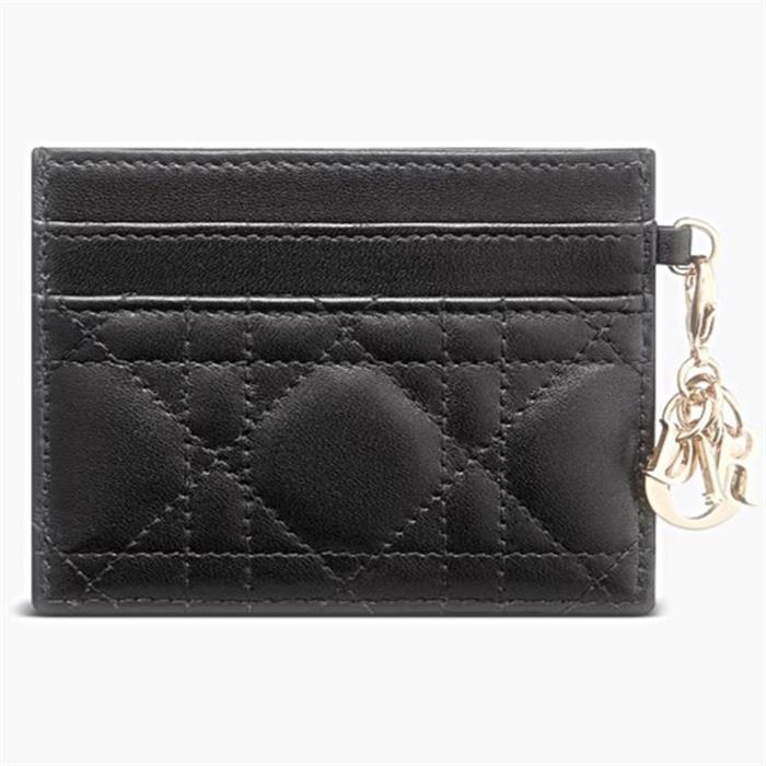 DIOR Lady Dior 5-Slot Card Holder Black Leather Wallet