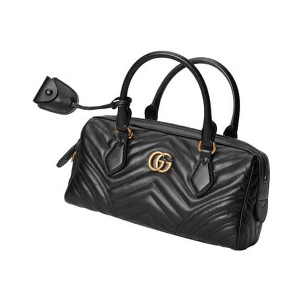GUCCI GG Marmont Small Top Handle Tote Bag Black Leather