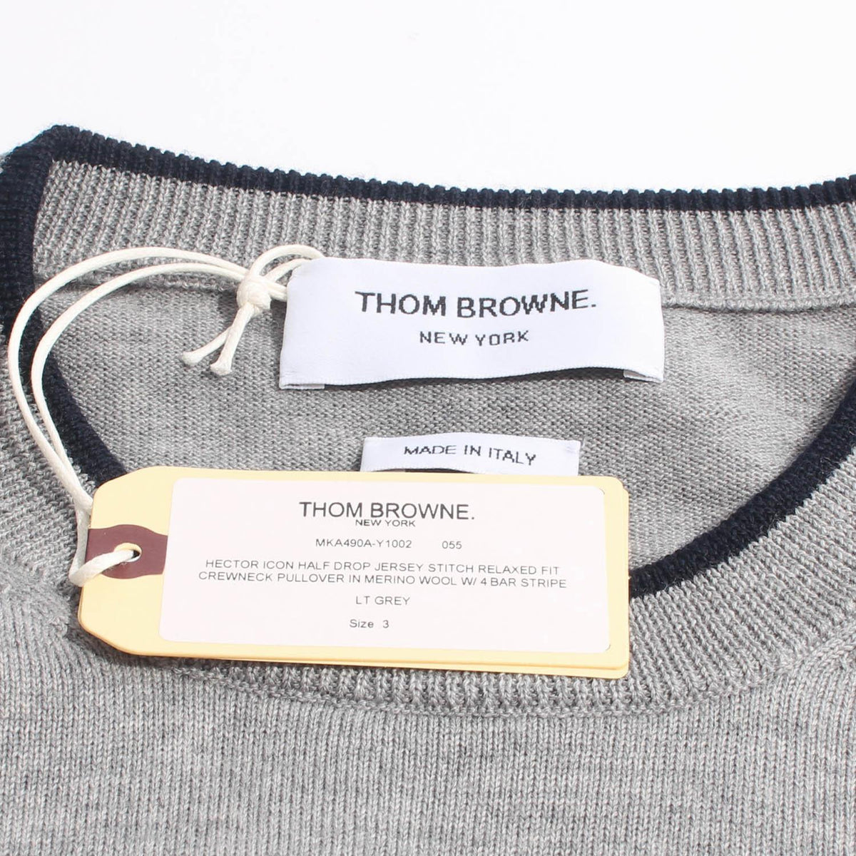 THOM BROWNE Hector Merino Wool Crewneck Sweater Light Gray