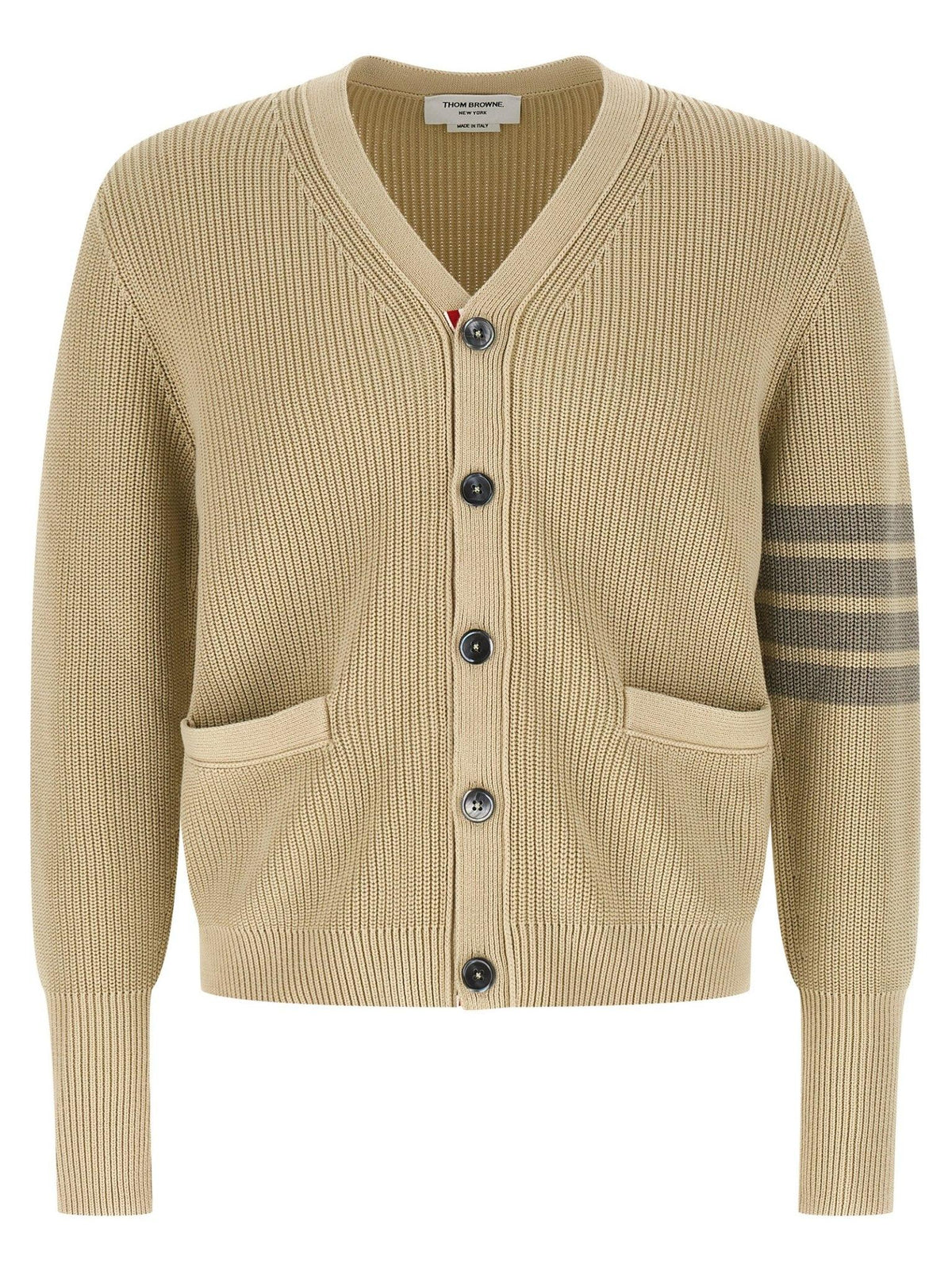 THOM BROWNE Navy Wool 4-Bar V-Neck Cardigan