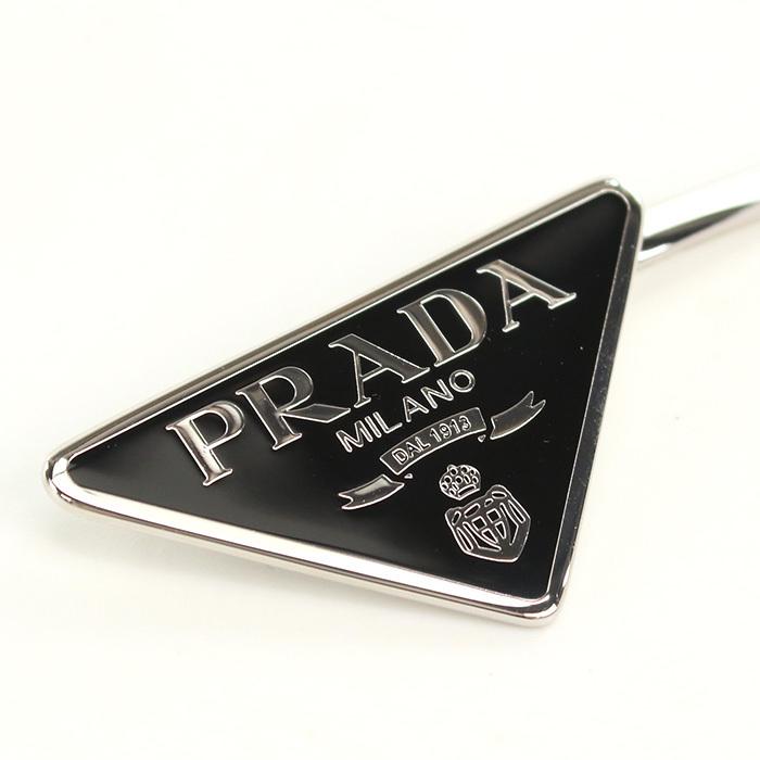 PRADA Black Metal Enamel Triangle Logo Hair Clip