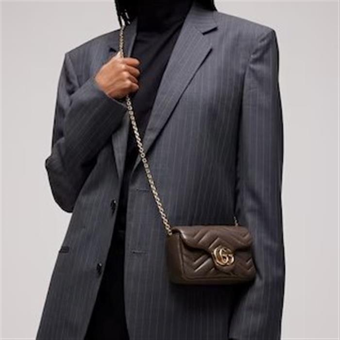 GUCCI GG Marmont Mini Leather Shoulder Bag Brown