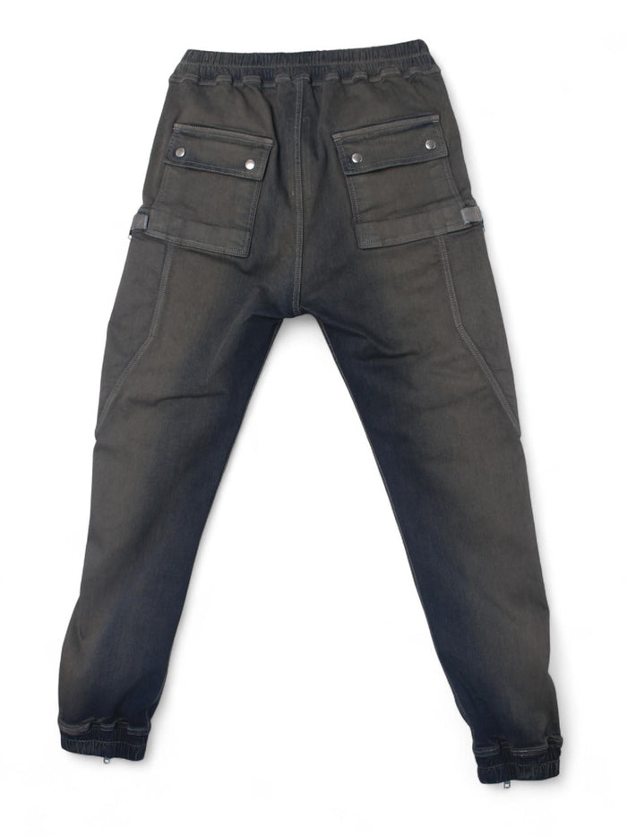 Rick Owens Dark Dust Degrade Stretch Denim Bauhaus Cargo Jogger Pants