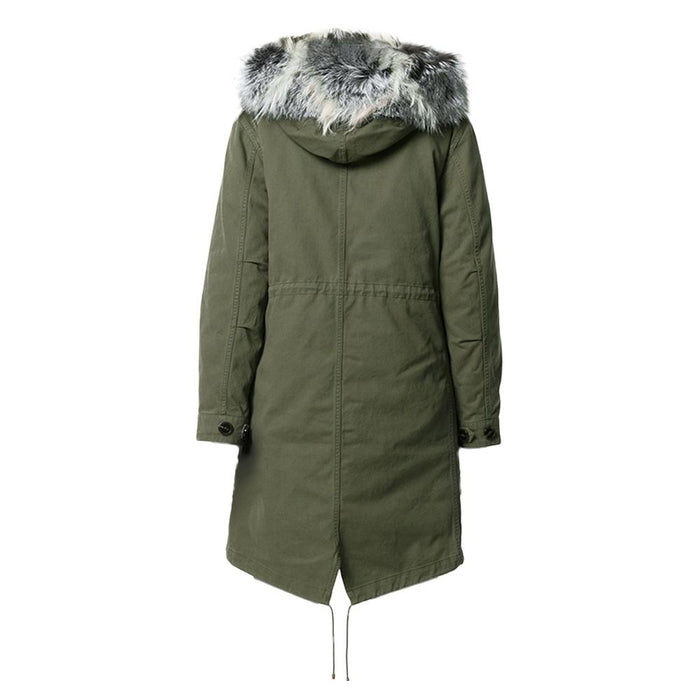 Yves Salomon Khaki Fox Fur Layered Puffer Jacket