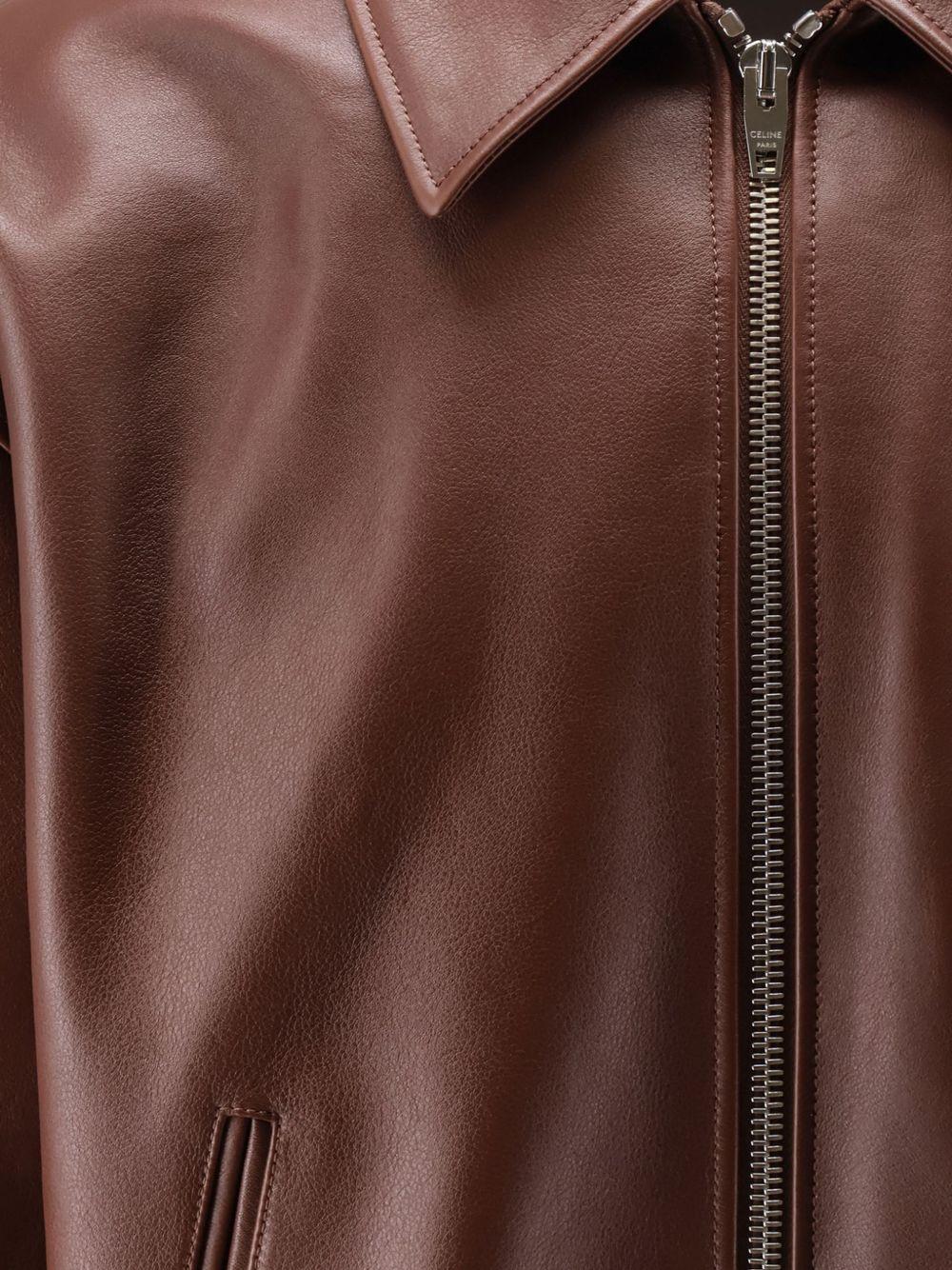 CELINE Brown Leather Bomber Jacket for Men