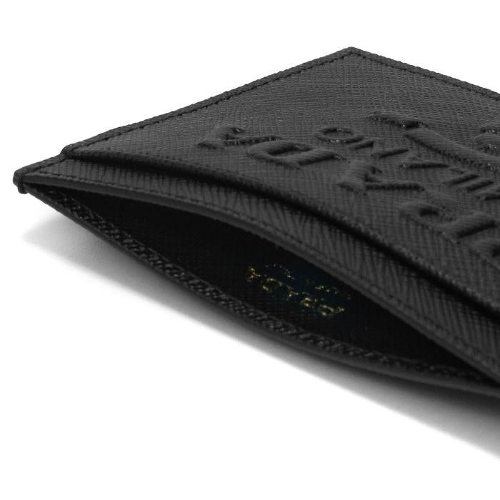 PRADA Vitello Saffiano Logo Leather Card Holder Black