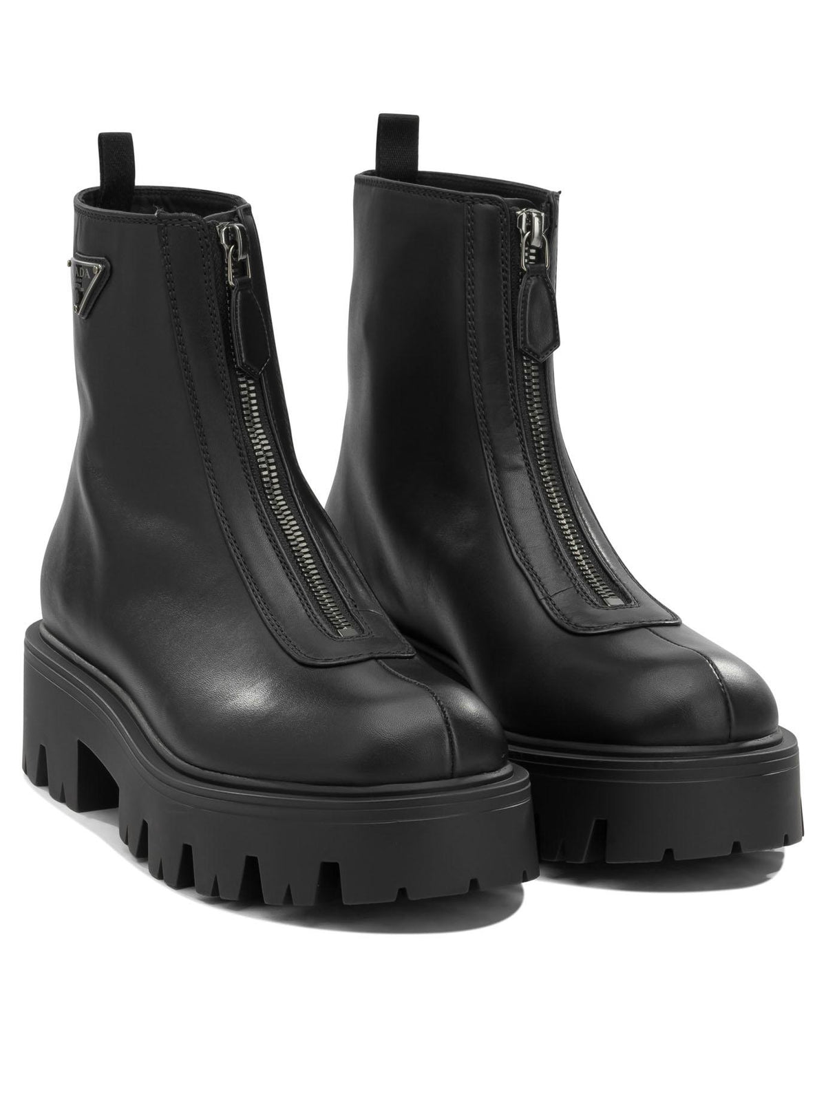 PRADA Black Leather Ankle Boots