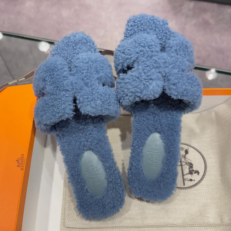 HERMES Oran Sandals Epsom Leather Blue Women’s