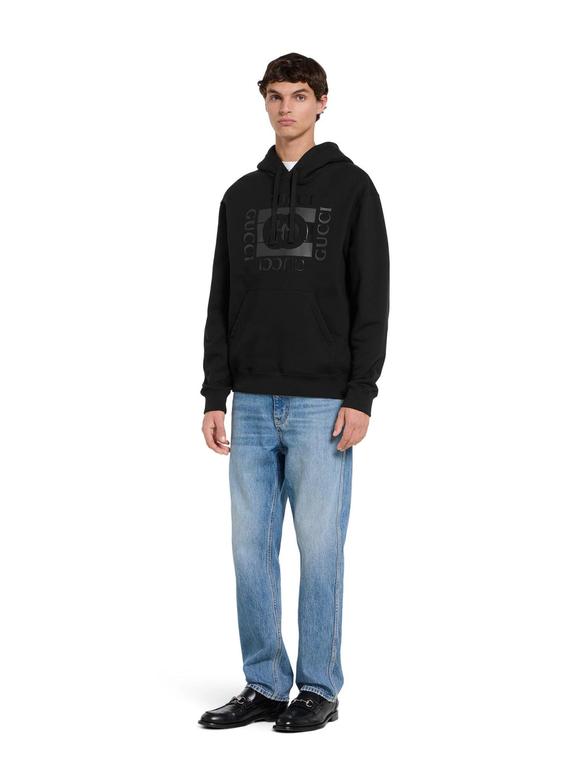 GUCCI Logo Print Cotton Hoodie Sweatshirt for Men