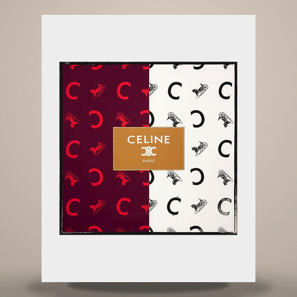 CELINE Square Silk Twill Scarf Burgundy Ivory Camel 2AW902R45 GGS8
