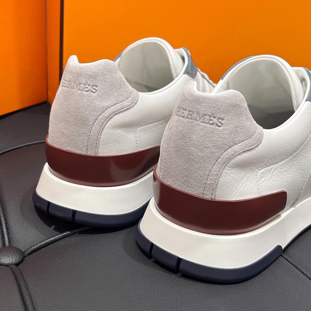 HERMES Trail Sneakers White Calfskin Leather Blue Red Low Top Men