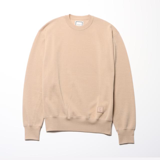 WOOYOUNGMI Leather Patch Crewneck Wool Sweater Beige Men W231KN03 502E