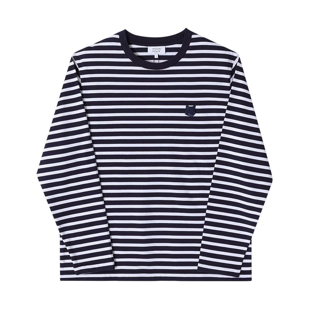 Maison Kitsune Long Sleeve Bold Fox Head Patch Stripe Men’s T OM00125KJ0044 S481