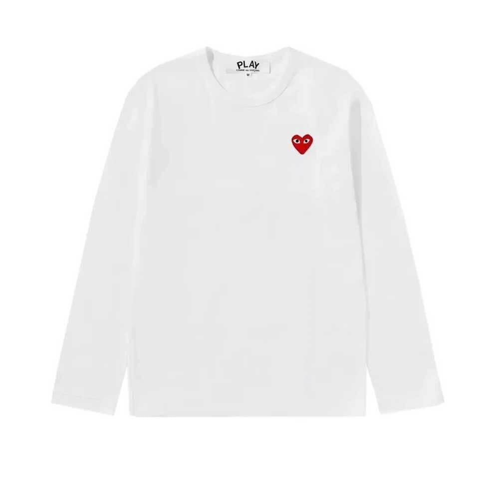 Comme des Garcons White Long Sleeve T-Shirt Red Heart Unisex