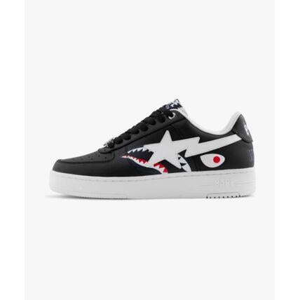 BAPE Leather Low-Top Sneakers for Men 001FWL801302MBLK BLACK DOM