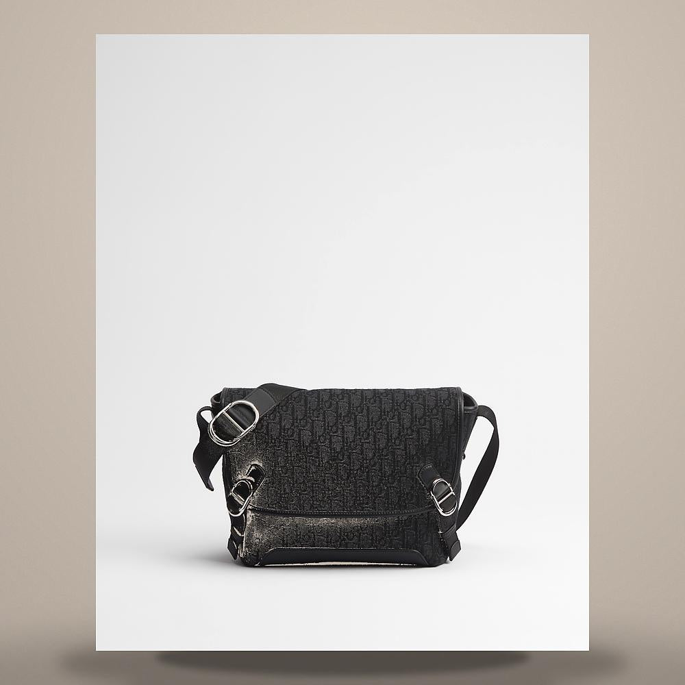 DIOR Black Dior Oblique Jacquard Zipped Flap Messenger Bag Small