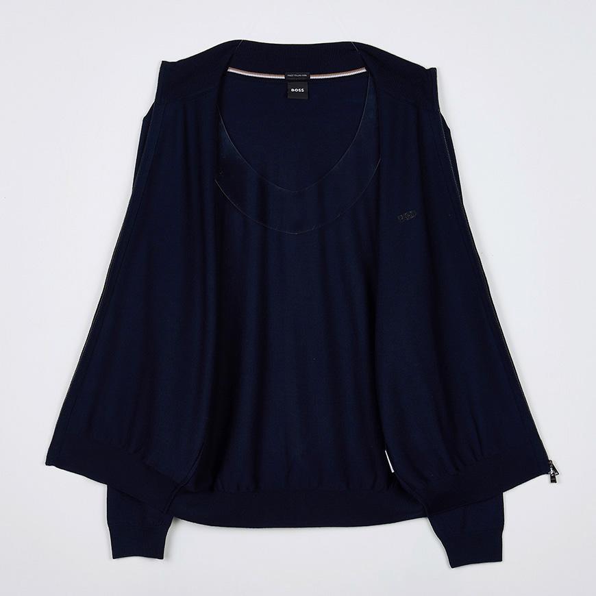 HUGO BOSS Men’s Zip-Up Cardigan with Embroidered Logo Navy Knit